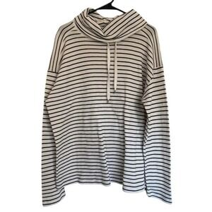 Chaps Denim‎ Striped Cowl Neck Pullover Sweatshirt with Drawstring Large